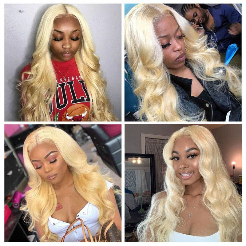 LuxeBlonde: Pre-Plucked Brazilian Body Wave Blonde Lace Front Human Hair Wig with Transparent Lace Frontal