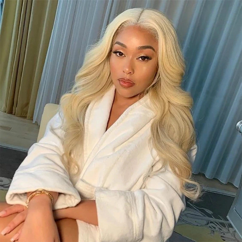 LuxeBlonde: Pre-Plucked Brazilian Body Wave Blonde Lace Front Human Hair Wig with Transparent Lace Frontal