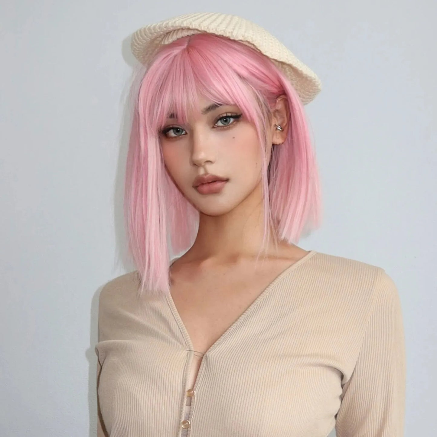 Aura Qi Bangs Bobo Short Straight Hair Wig