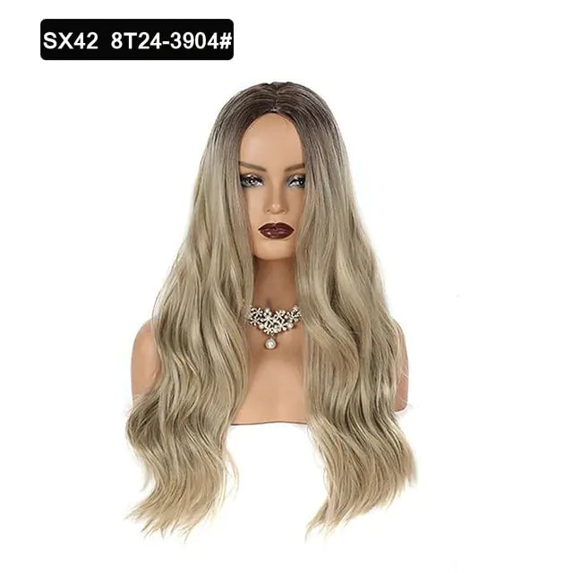 StarGlow Wave: Ombre Brown Platinum Synthetic Middle Part Wig