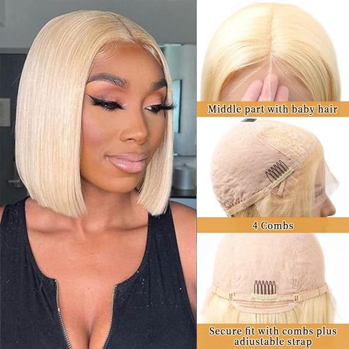 Luxe Blonde Short Straight Human Hair Bob Wig