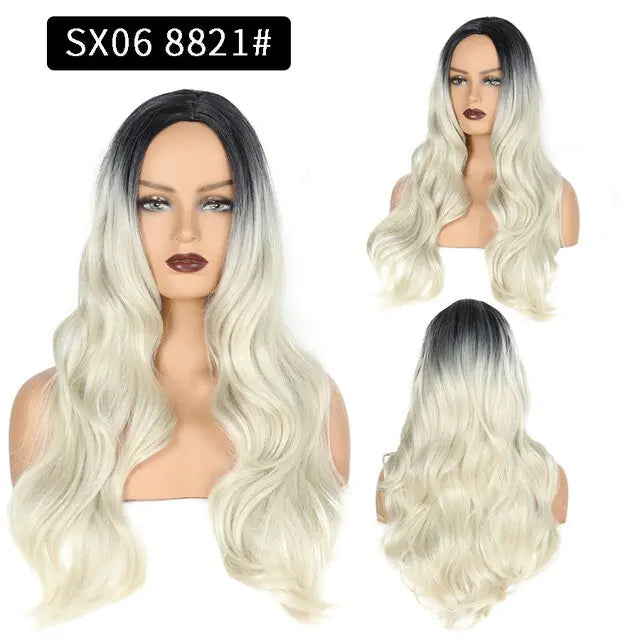 StarGlow Wave: Ombre Brown Platinum Synthetic Middle Part Wig