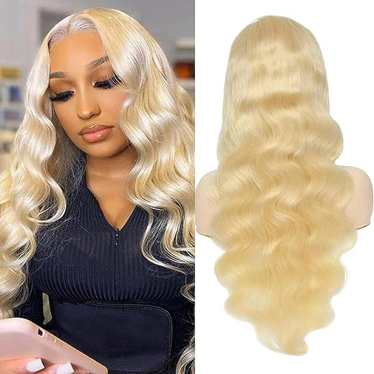 LuxeBlonde: Pre-Plucked Brazilian Body Wave Blonde Lace Front Human Hair Wig with Transparent Lace Frontal