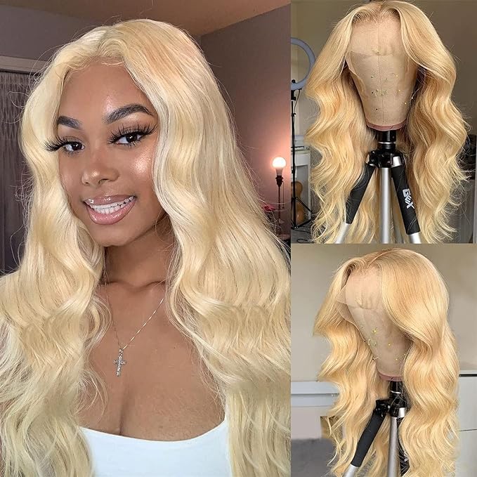 LuxeBlonde: Pre-Plucked Brazilian Body Wave Blonde Lace Front Human Hair Wig with Transparent Lace Frontal