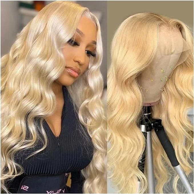 LuxeBlonde: Pre-Plucked Brazilian Body Wave Blonde Lace Front Human Hair Wig with Transparent Lace Frontal