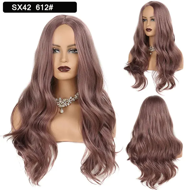 StarGlow Wave: Ombre Brown Platinum Synthetic Middle Part Wig