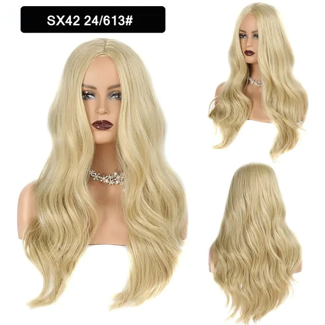 StarGlow Wave: Ombre Brown Platinum Synthetic Middle Part Wig