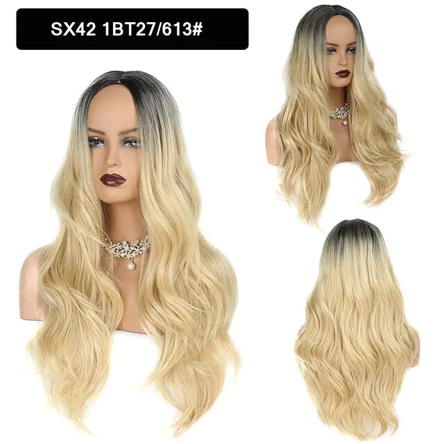 StarGlow Wave: Ombre Brown Platinum Synthetic Middle Part Wig