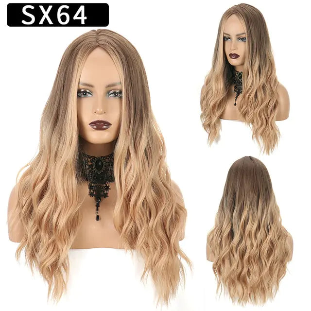 StarGlow Wave: Ombre Brown Platinum Synthetic Middle Part Wig