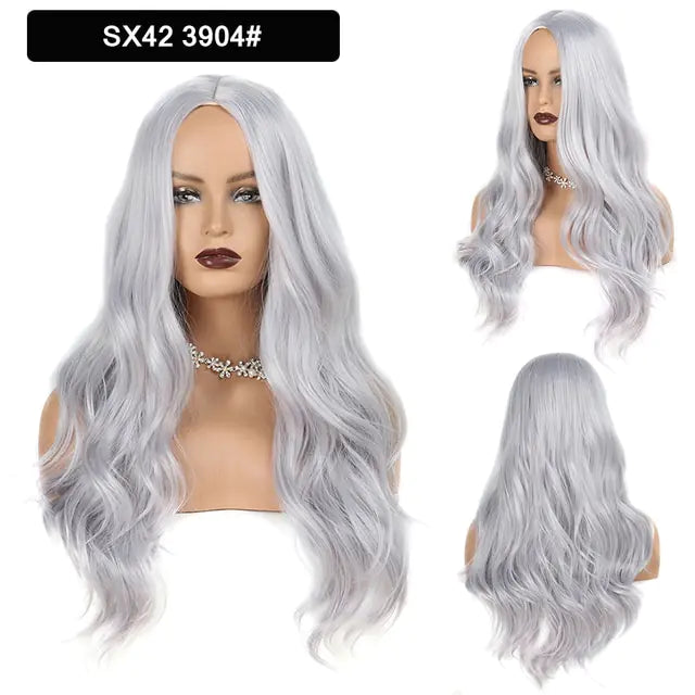 StarGlow Wave: Ombre Brown Platinum Synthetic Middle Part Wig