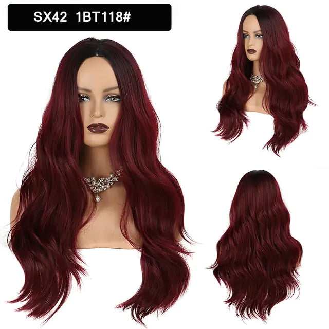 StarGlow Wave: Ombre Brown Platinum Synthetic Middle Part Wig