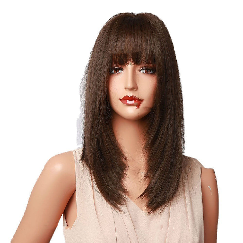 Silken Charm Shoulder-Length Wig with Bangs