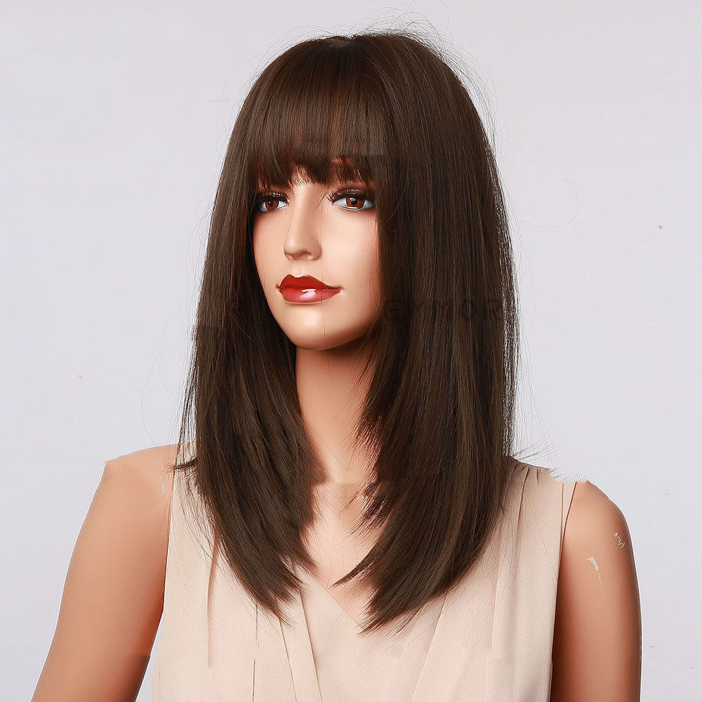 Silken Charm Shoulder-Length Wig with Bangs