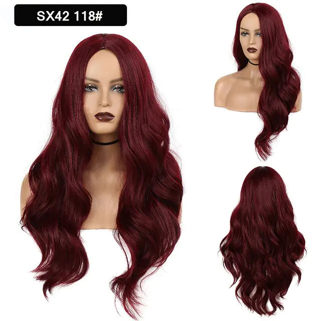 StarGlow Wave: Ombre Brown Platinum Synthetic Middle Part Wig