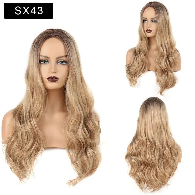 StarGlow Wave: Ombre Brown Platinum Synthetic Middle Part Wig