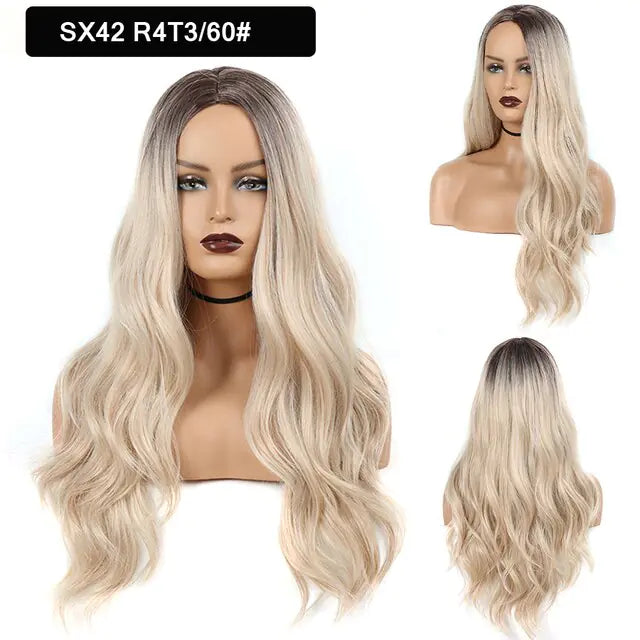 StarGlow Wave: Ombre Brown Platinum Synthetic Middle Part Wig