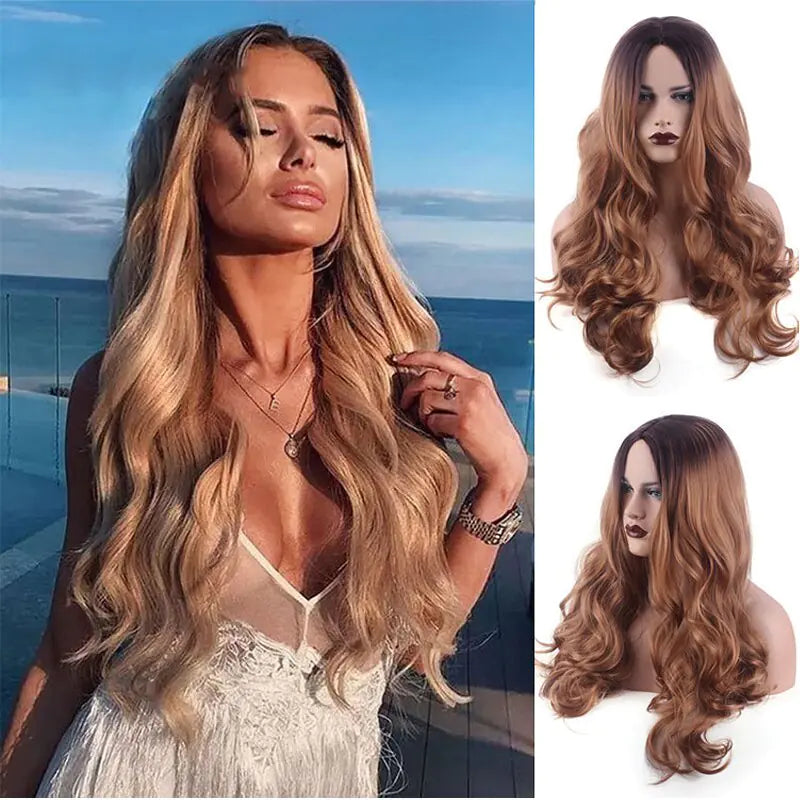 StarGlow Wave: Ombre Brown Platinum Synthetic Middle Part Wig