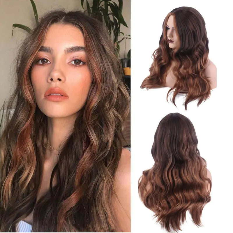 StarGlow Wave: Ombre Brown Platinum Synthetic Middle Part Wig