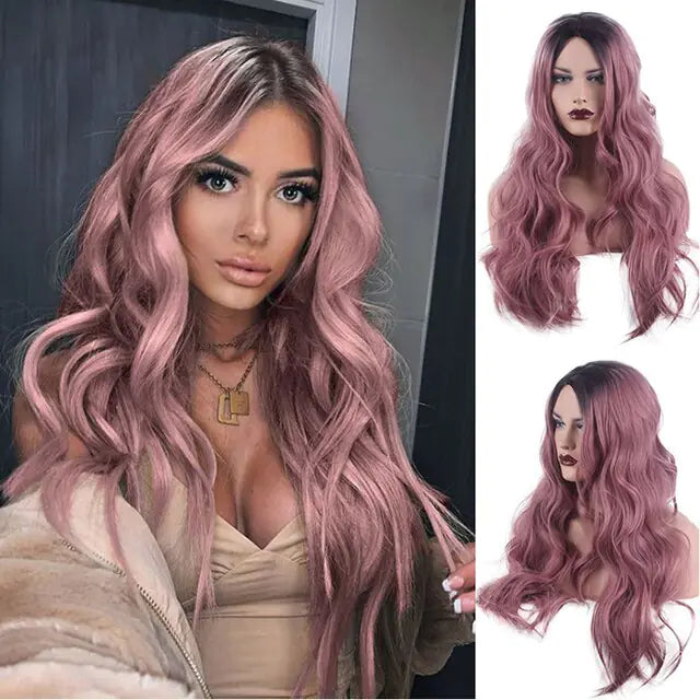 StarGlow Wave: Ombre Brown Platinum Synthetic Middle Part Wig