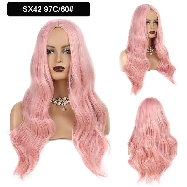 StarGlow Wave: Ombre Brown Platinum Synthetic Middle Part Wig