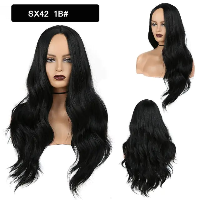 StarGlow Wave: Ombre Brown Platinum Synthetic Middle Part Wig