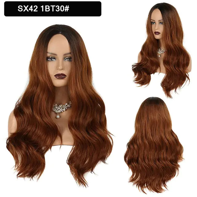 StarGlow Wave: Ombre Brown Platinum Synthetic Middle Part Wig