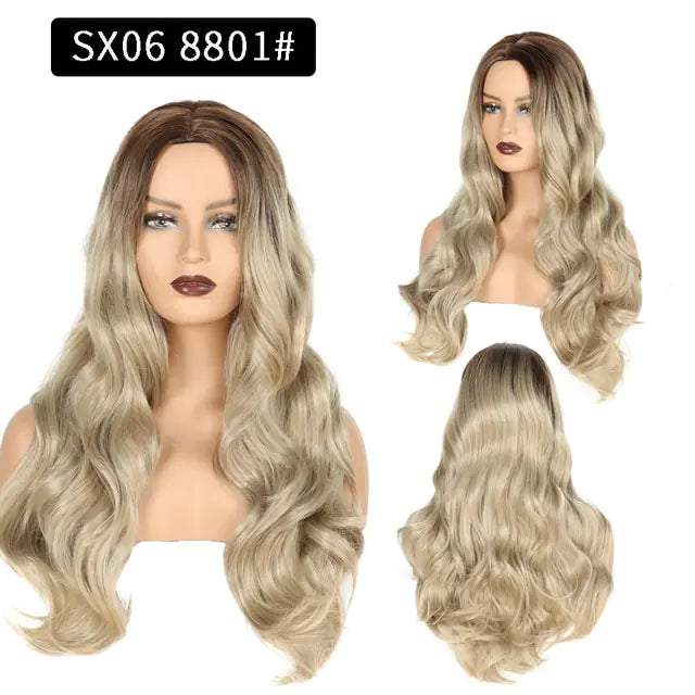 StarGlow Wave: Ombre Brown Platinum Synthetic Middle Part Wig