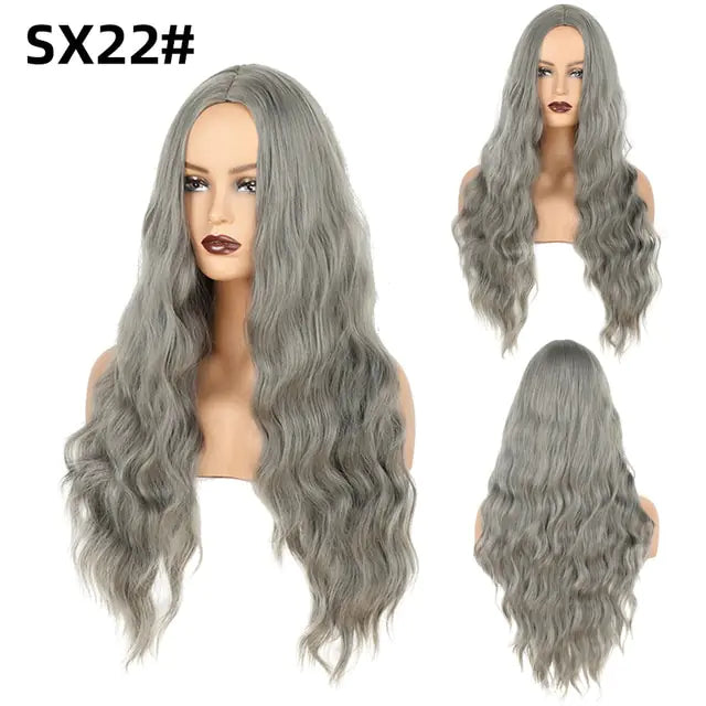 StarGlow Wave: Ombre Brown Platinum Synthetic Middle Part Wig